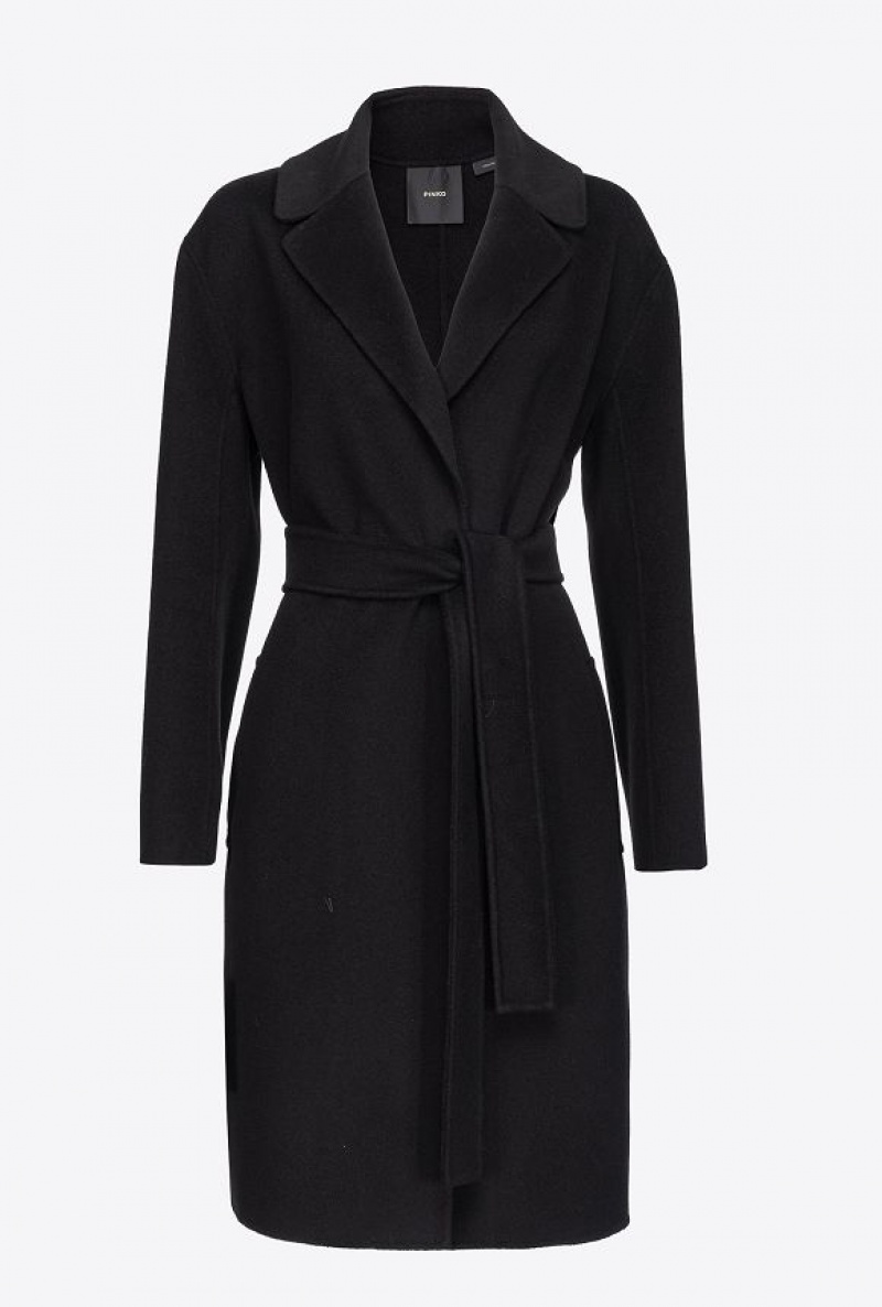 Pinko Belted Cloth Coat LIMO BLACK | SN-PKO33649