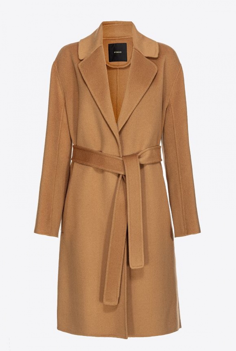 Pinko Belted Cloth Coat MOCHA CAMEL | SN-PKO33669