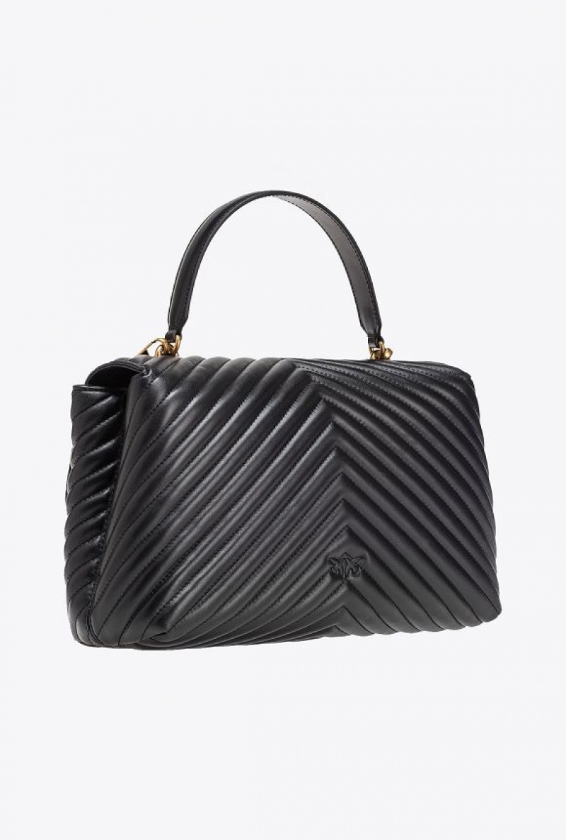 Pinko Big Lady Love Bag Puff Chevron BLACK-ANTIQUE GOLD | SN-PKO32579