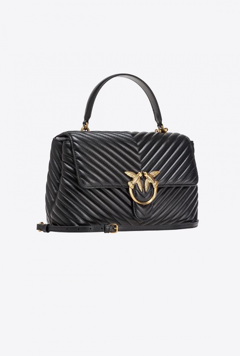 Pinko Big Lady Love Bag Puff Chevron BLACK-ANTIQUE GOLD | SN-PKO32579