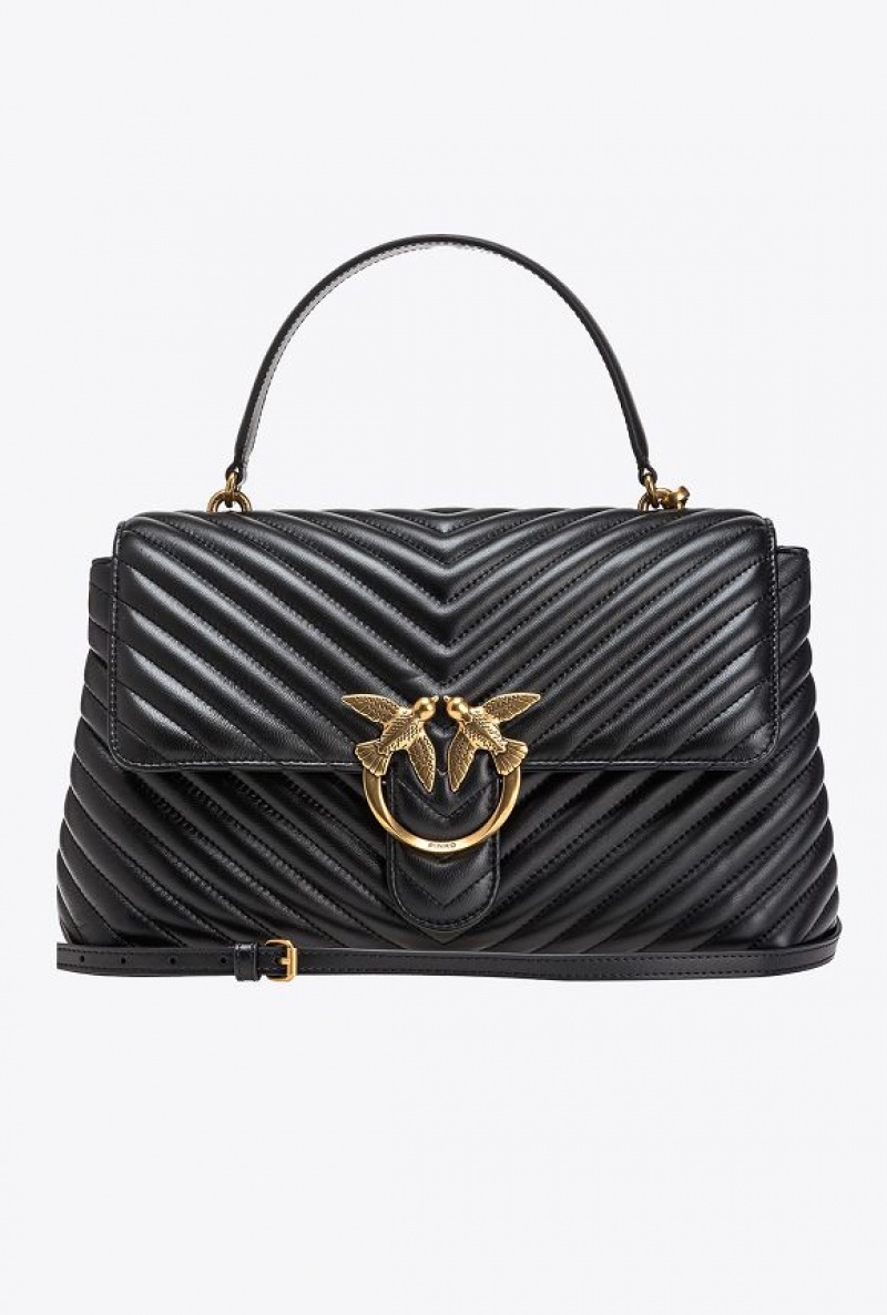 Pinko Big Lady Love Bag Puff Chevron BLACK-ANTIQUE GOLD | SN-PKO32579