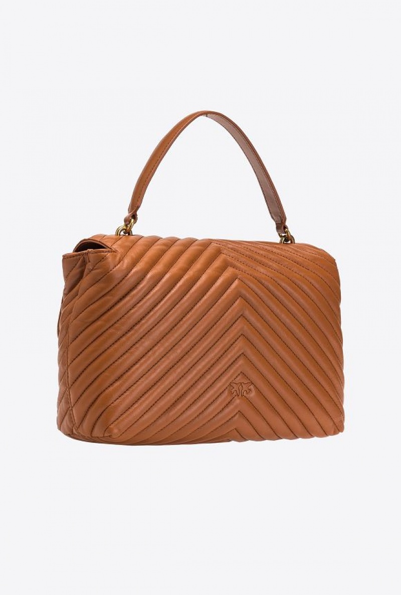 Pinko Big Lady Love Bag Puff Chevron COGNAC-ANTIQUE GOLD | SN-PKO32570