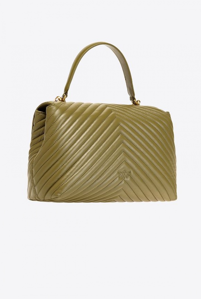 Pinko Big Lady Love Bag Puff Chevron FIR GREEN-ANTIQUE GOLD | SN-PKO32564