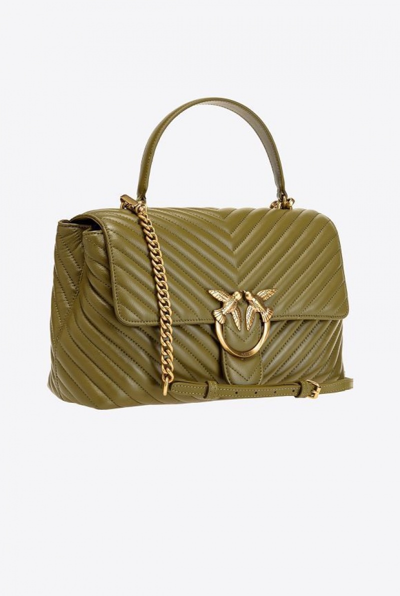 Pinko Big Lady Love Bag Puff Chevron FIR GREEN-ANTIQUE GOLD | SN-PKO32564