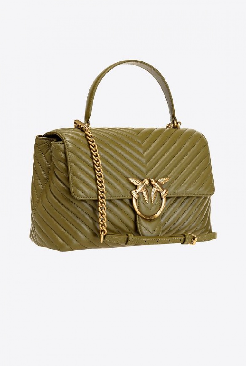 Pinko Big Lady Love Bag Puff Chevron FIR GREEN-ANTIQUE GOLD | SN-PKO32628