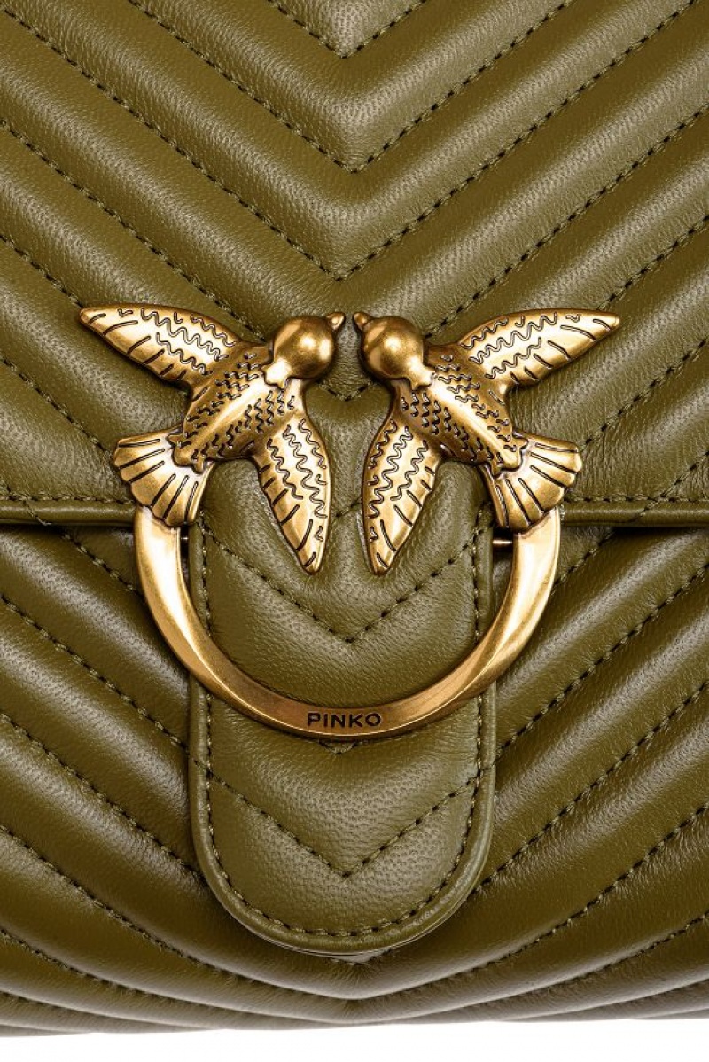 Pinko Big Lady Love Bag Puff Chevron FIR GREEN-ANTIQUE GOLD | SN-PKO32628