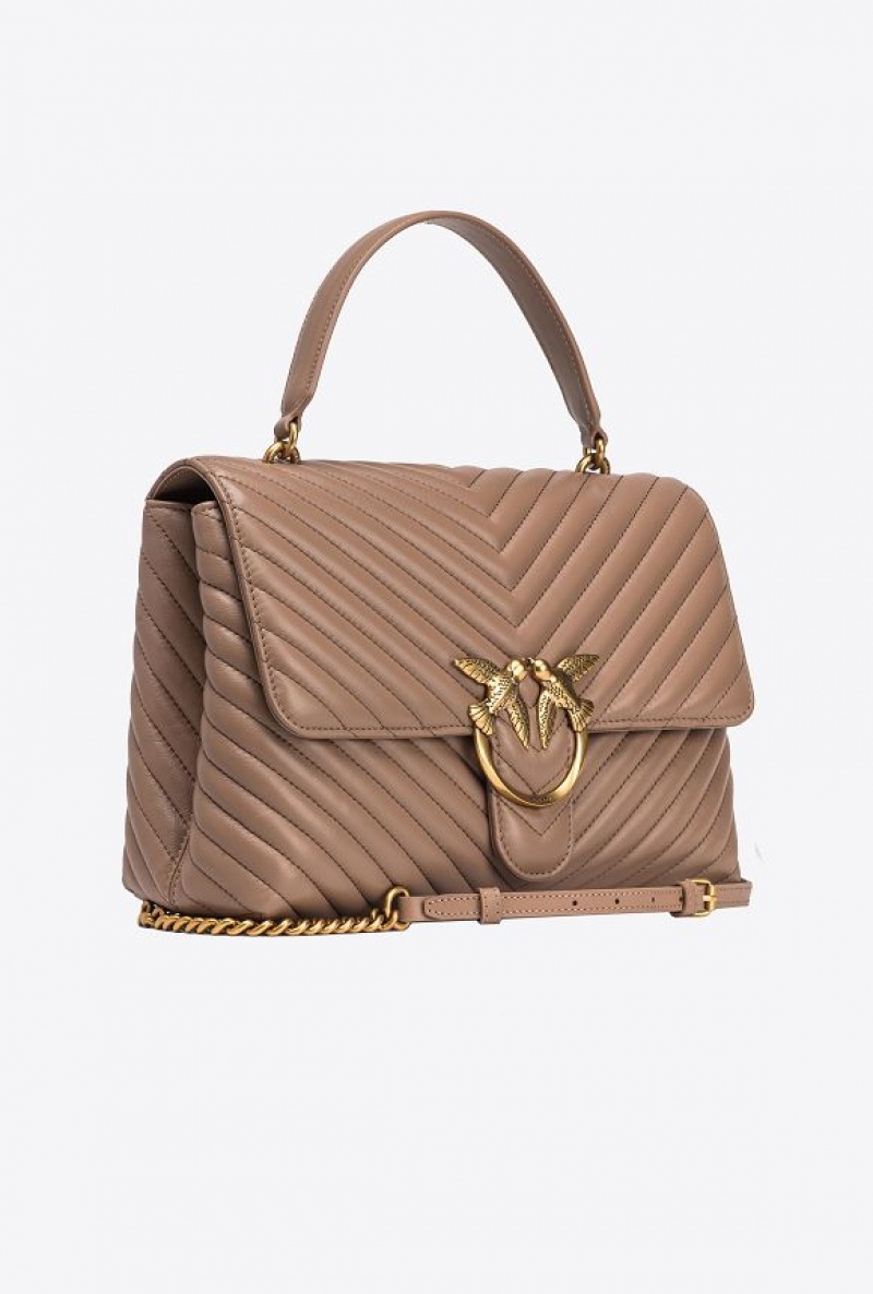 Pinko Big Lady Love Bag Puff Chevron GINGER BISCUIT-ANTIQUE GOLD | SN-PKO32481