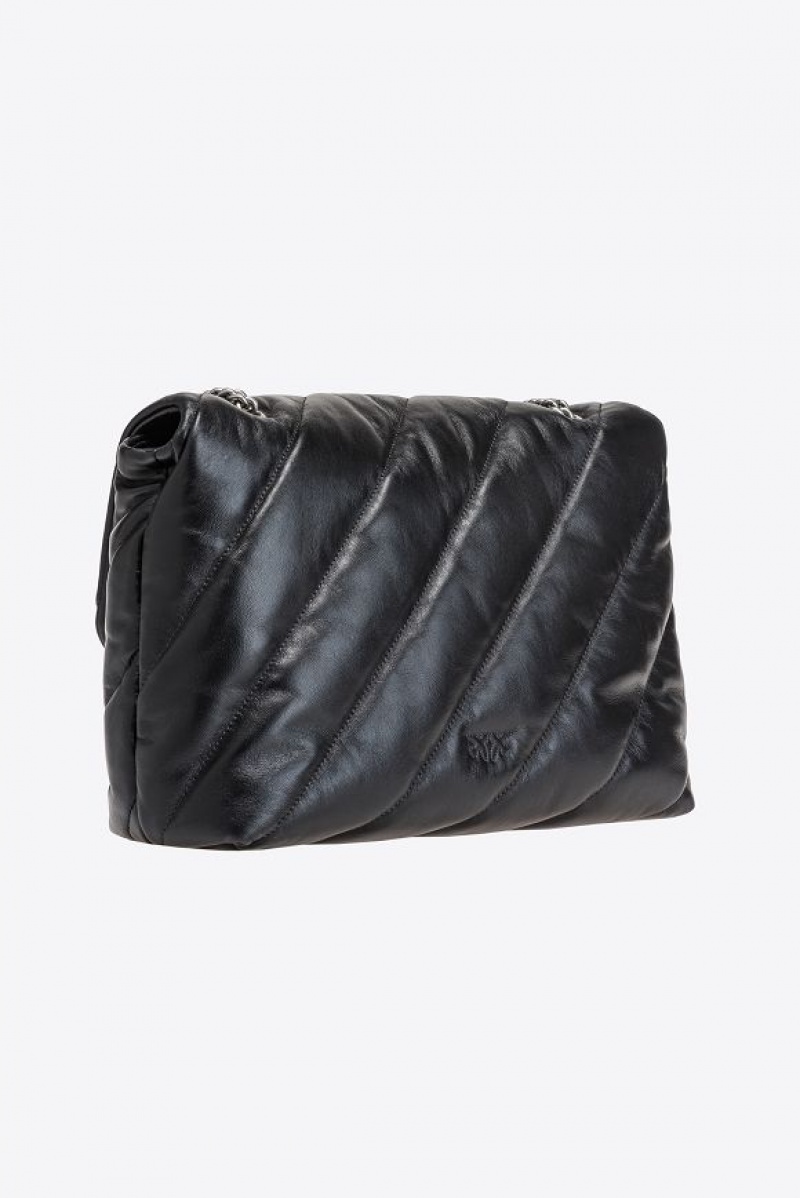 Pinko Big Love Bag Puff Maxi Quilt BLACK-OLD SILVER | SN-PKO32484