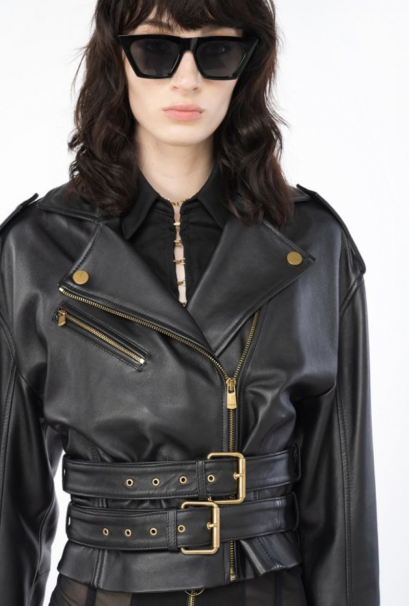 Pinko Biker Jacket With Double Belt LIMO BLACK | SN-PKO33604