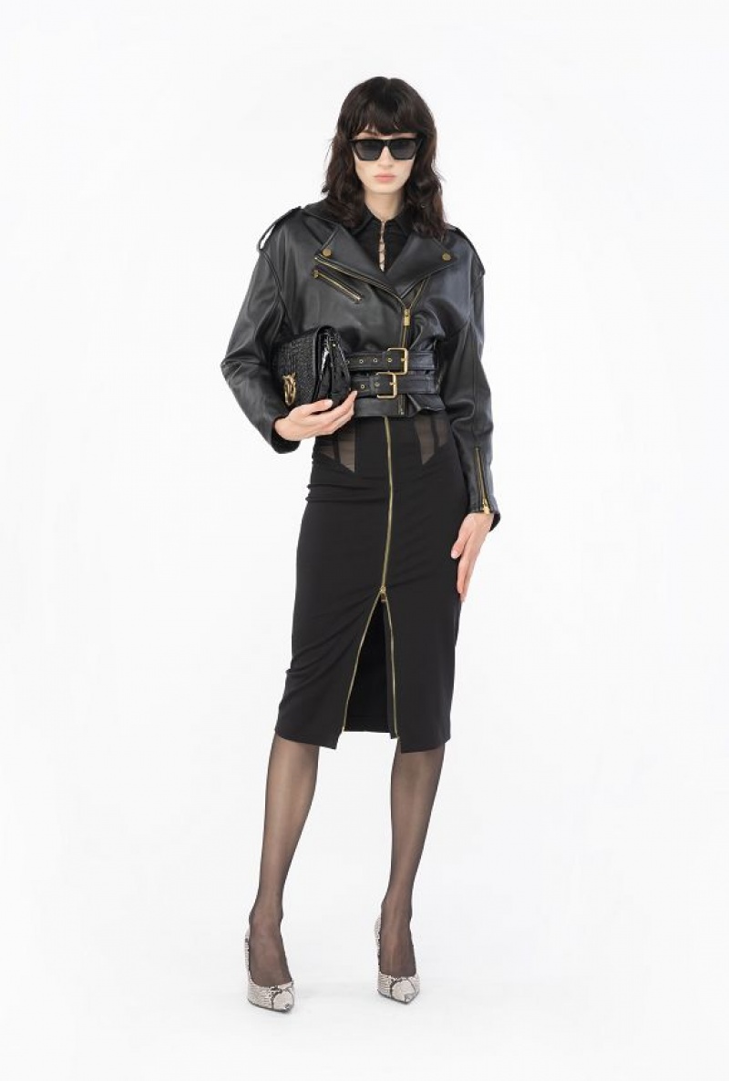 Pinko Biker Jacket With Double Belt LIMO BLACK | SN-PKO33604