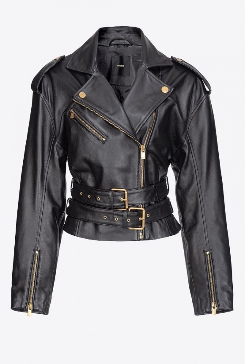 Pinko Biker Jacket With Double Belt LIMO BLACK | SN-PKO33604