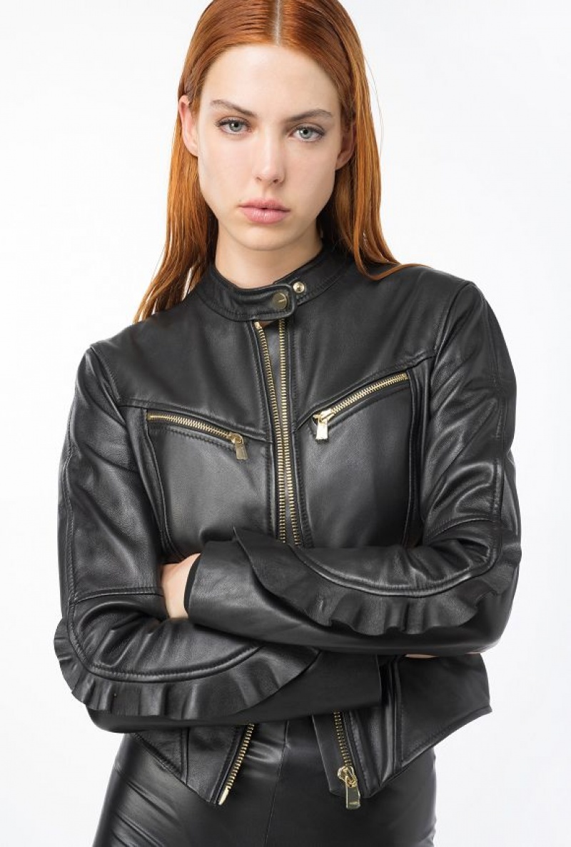 Pinko Biker Jacket With Ruching LIMO BLACK | SN-PKO33601