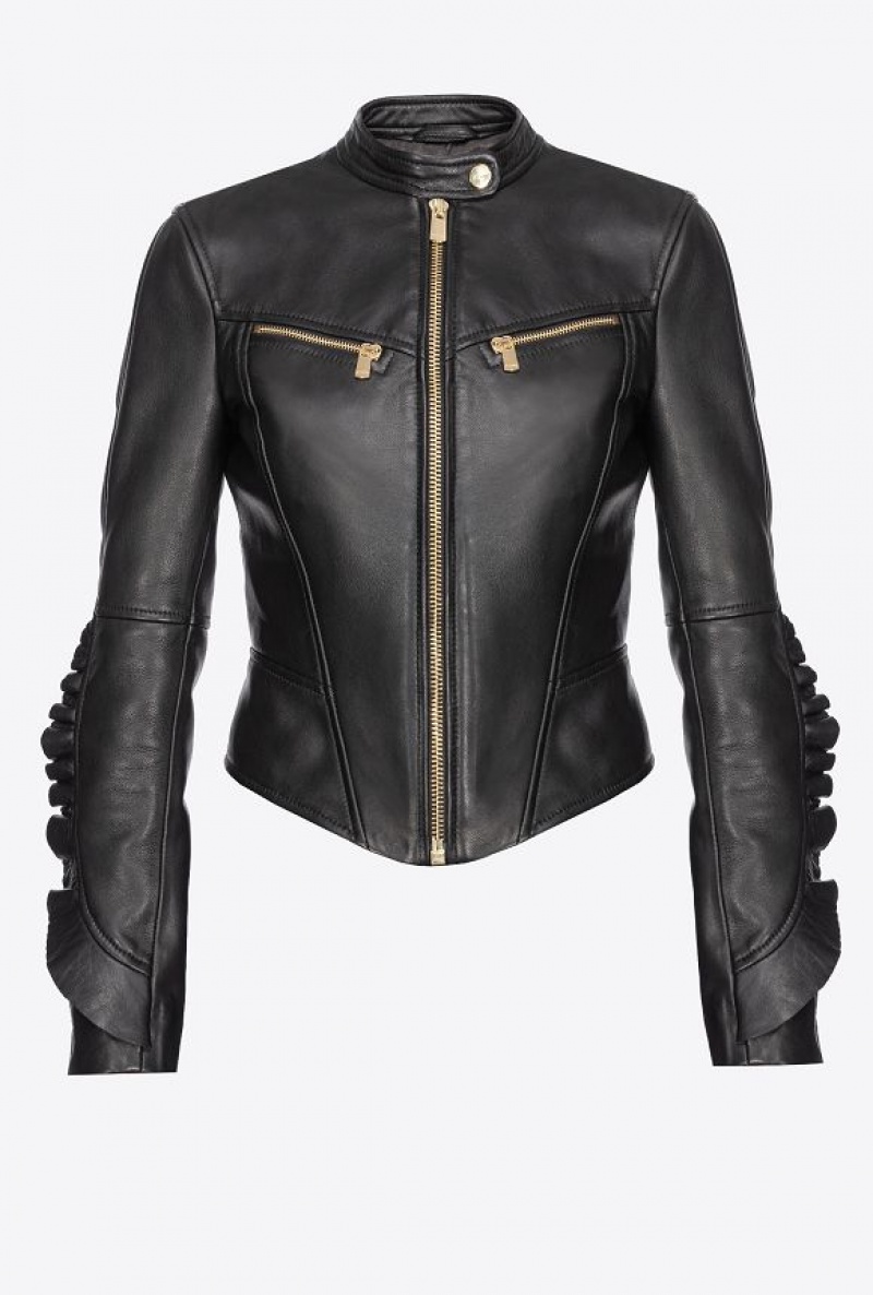 Pinko Biker Jacket With Ruching LIMO BLACK | SN-PKO33601