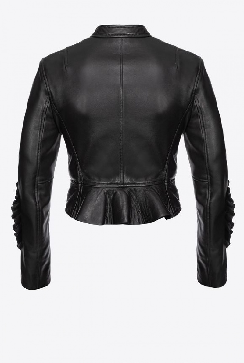 Pinko Biker Jacket With Ruching LIMO BLACK | SN-PKO33601