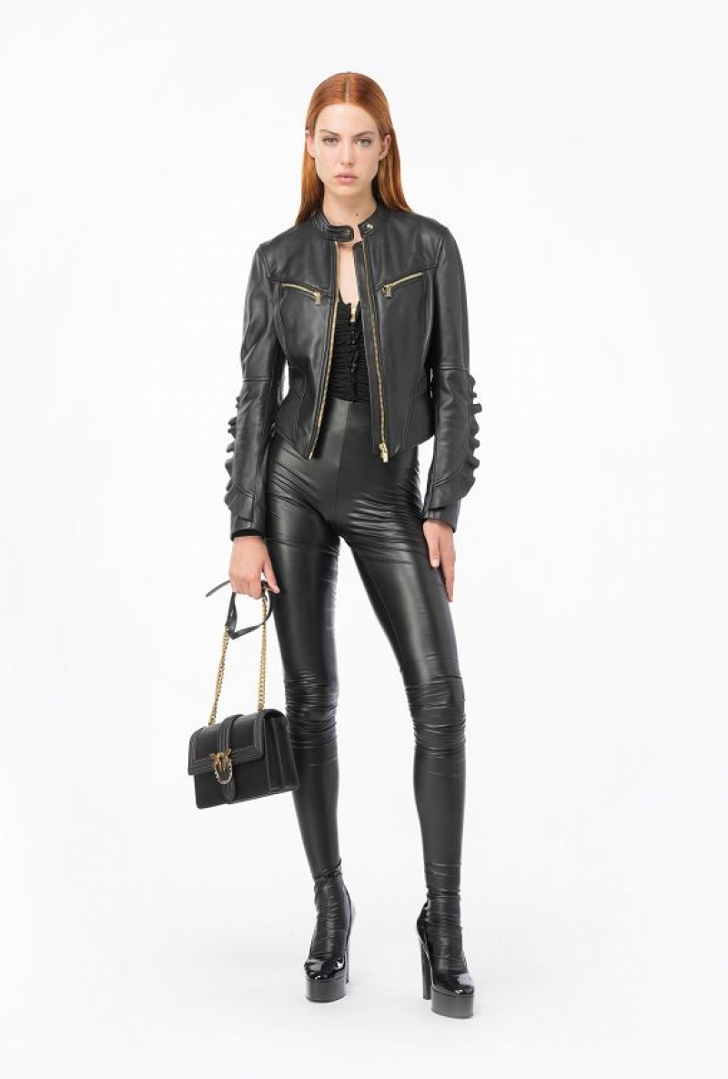 Pinko Biker Jacket With Ruching LIMO BLACK | SN-PKO33601