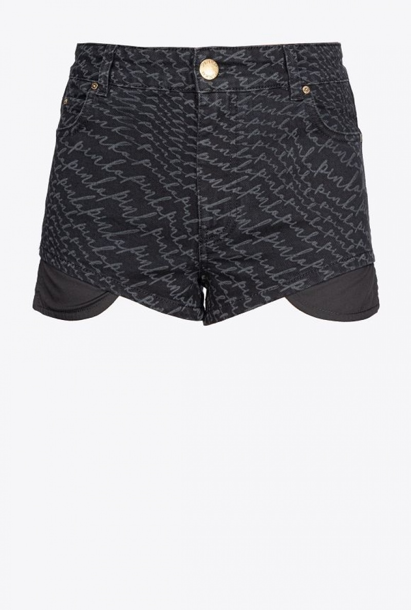 Pinko Black Denim Shorts With Fluid Logo LIMO BLACK | SN-PKO34003