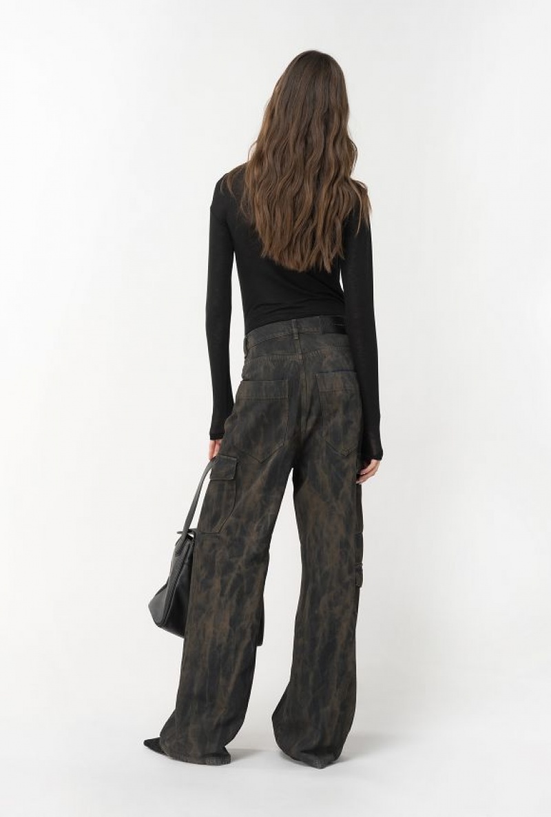 Pinko Bleached Denim Cargo Jeans MULTI BLACK/UMBER | SN-PKO34037