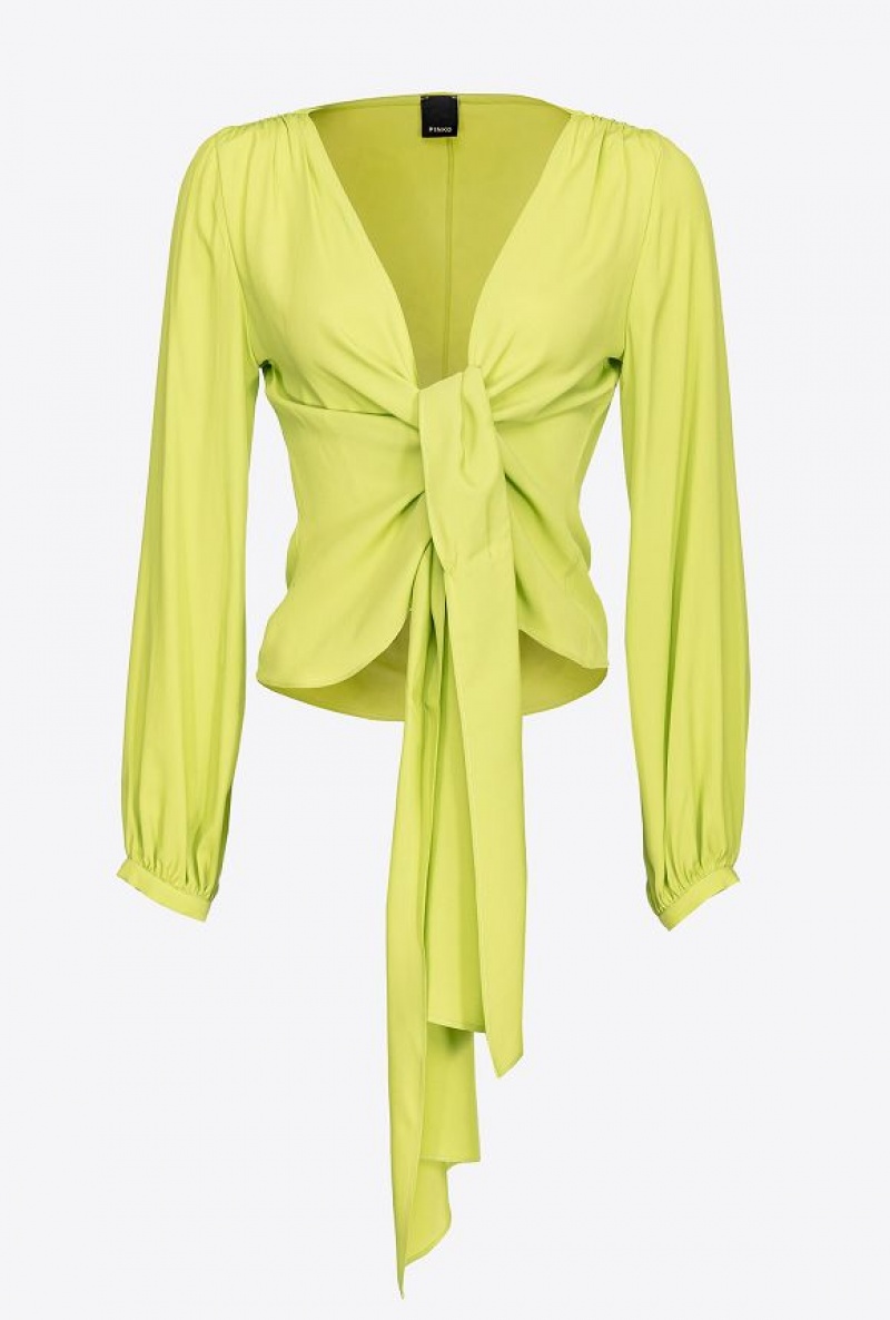 Pinko Blouse With Knot Detail LIME YELLOW | SN-PKO33948