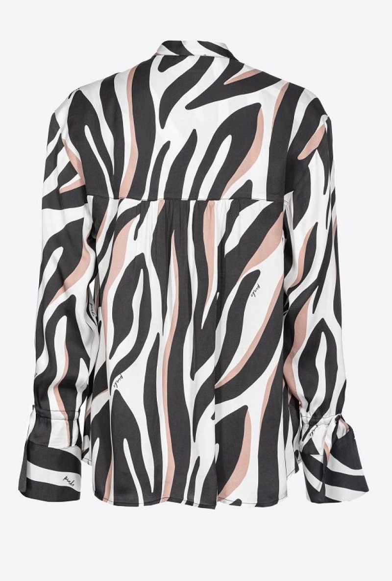 Pinko Blouse With Psychedelic Zebra Print WHITE/BLACK/ BEIGE | SN-PKO33200