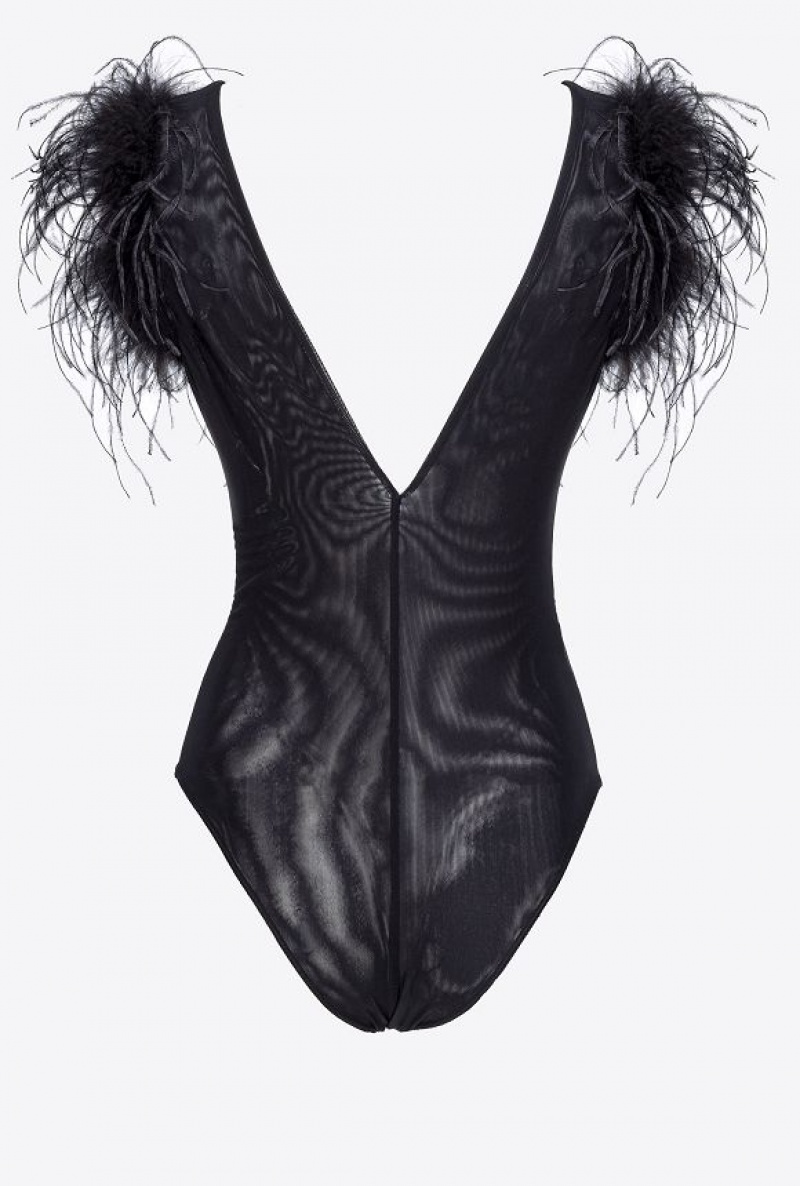 Pinko Bodysuit With Feathers LIMO BLACK | SN-PKO33217