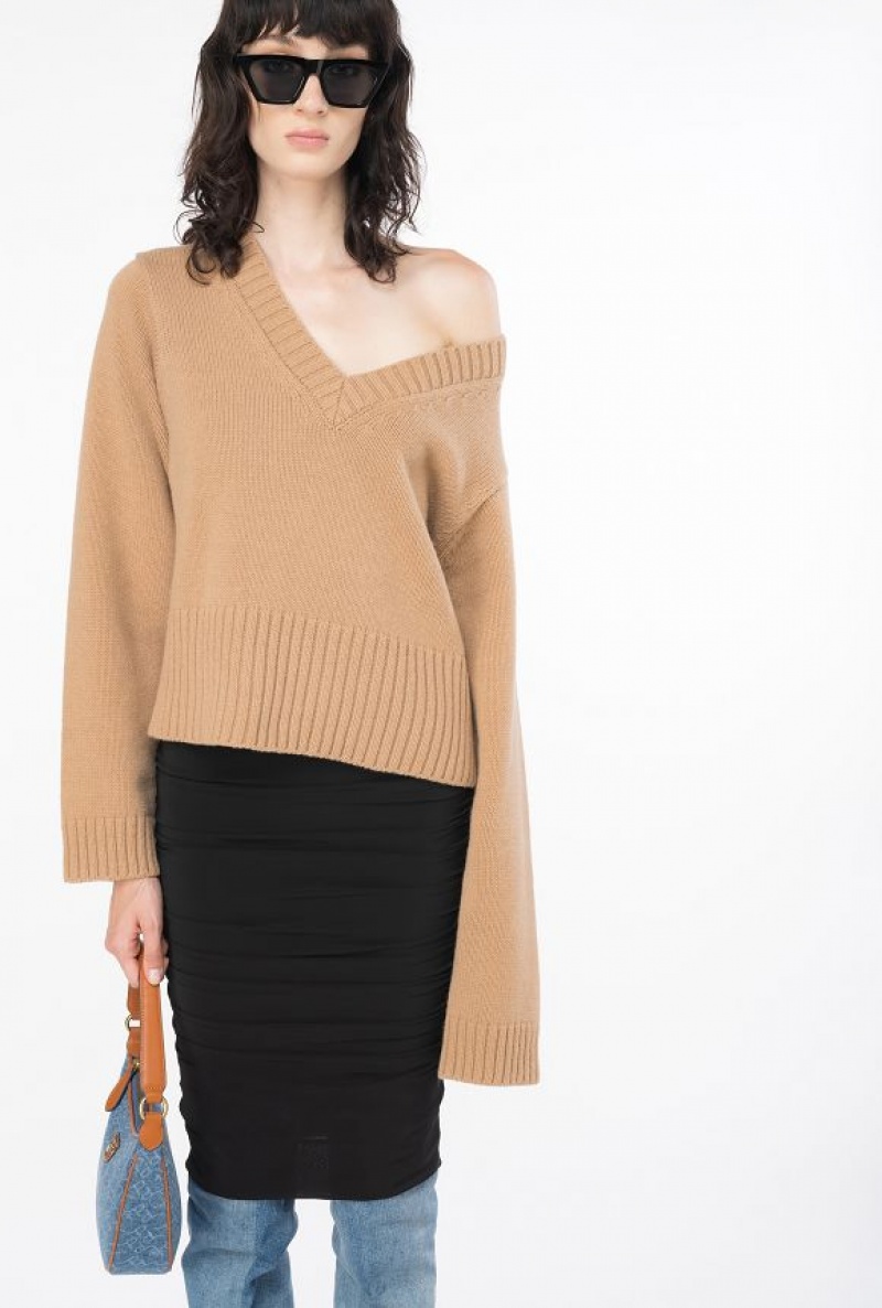 Pinko Boxy Cashmere-blend Sweater TANNIN BEIGE | SN-PKO33396