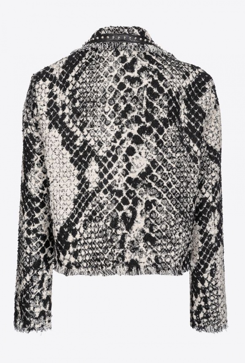 Pinko Boxy Jacquard Jacket With Snake Motif WHITE/BLACK | SN-PKO33953