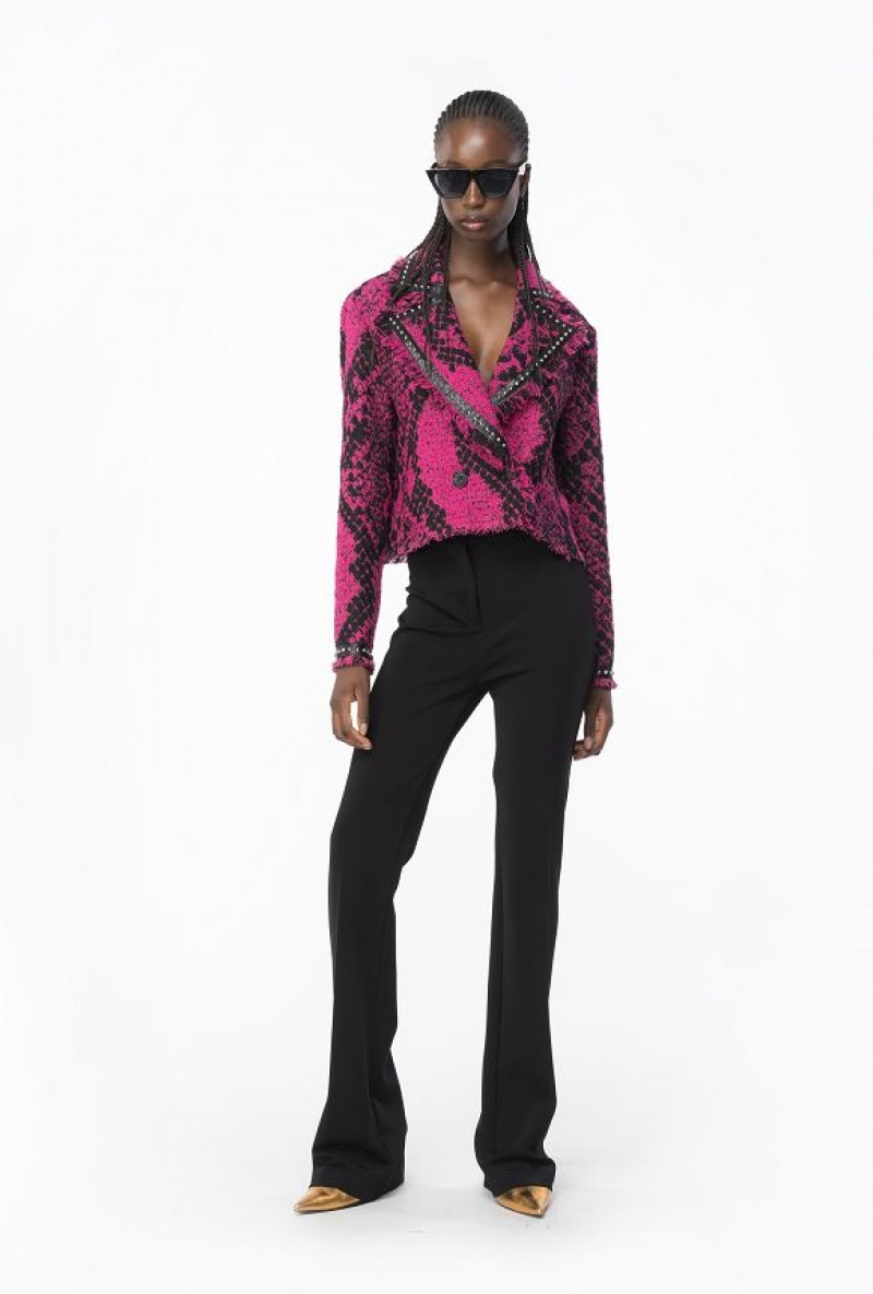 Pinko Boxy Jacquard Jacket With Snake Motif FUCHSIA/BLACK | SN-PKO33955