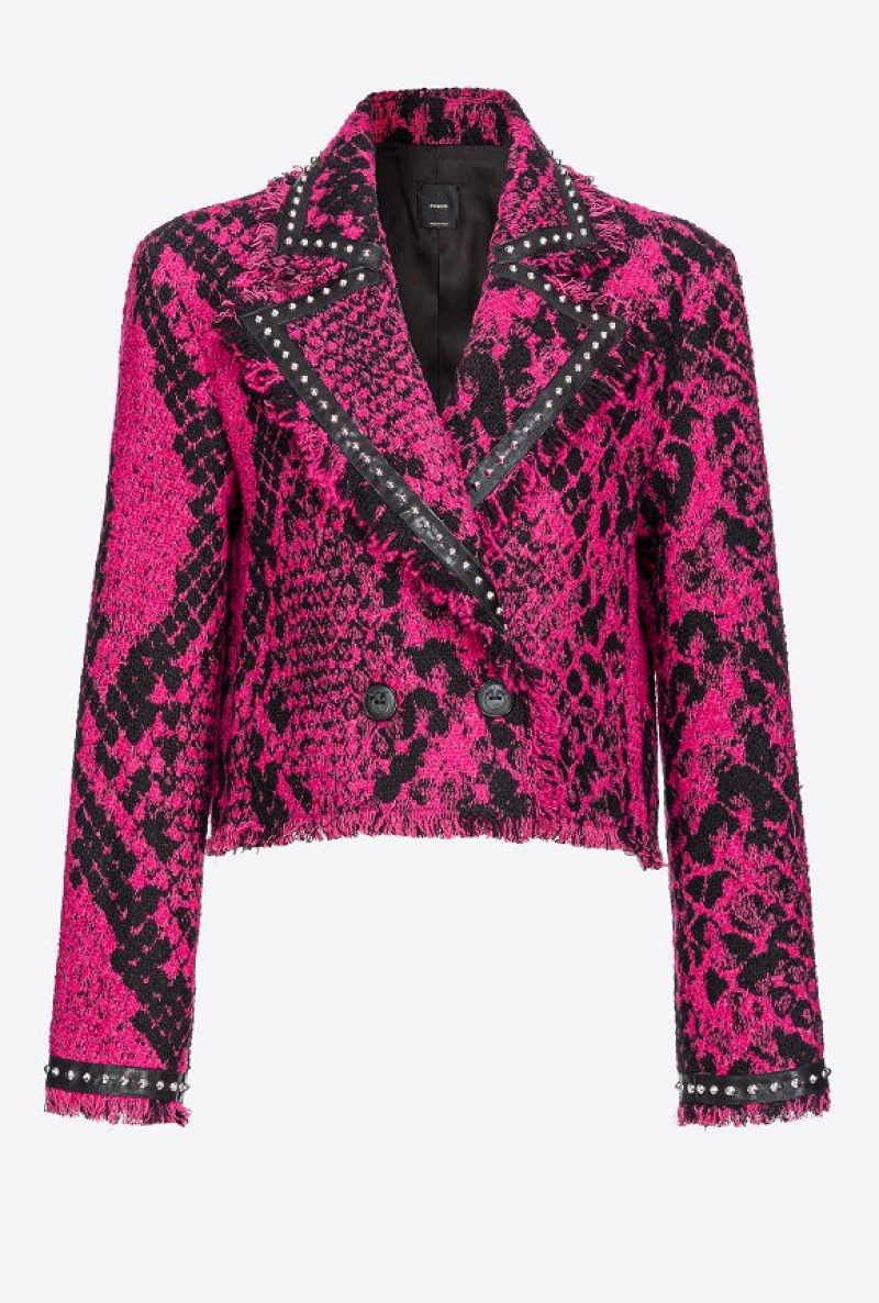 Pinko Boxy Jacquard Jacket With Snake Motif FUCHSIA/BLACK | SN-PKO33955