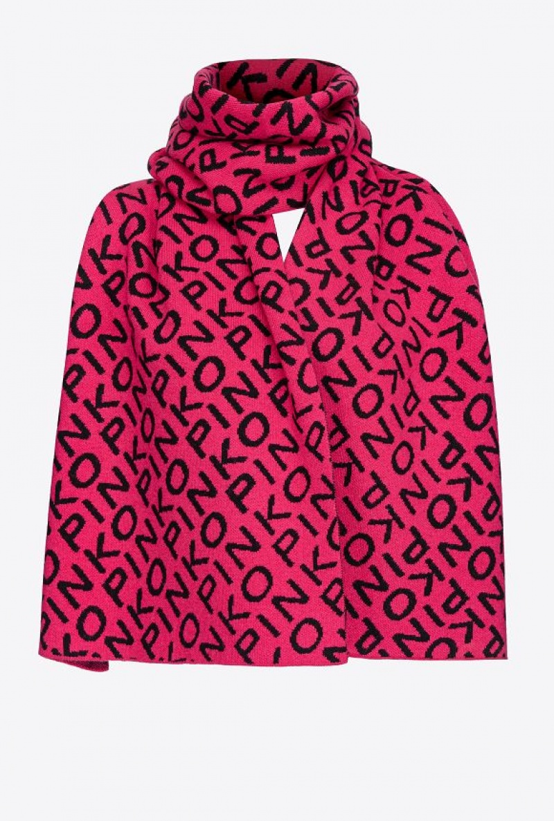 Pinko Branded Cashmere-blend Scarf FUCHSIA/BLACK | SN-PKO34389