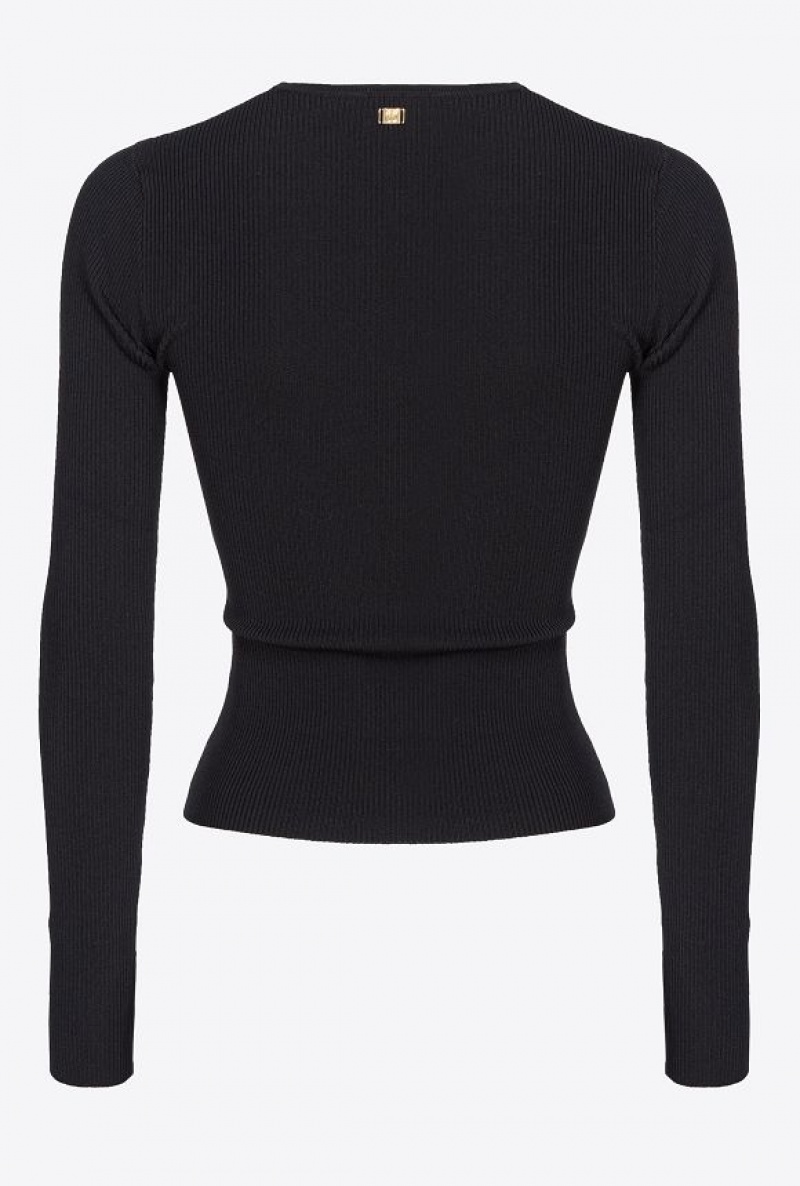 Pinko Bustier-style Sweater With Sheer Details LIMO BLACK | SN-PKO33556