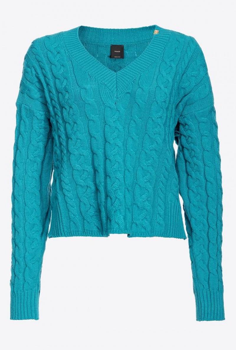 Pinko Cable-knit Sweater PEACOCK BLUE | SN-PKO33543