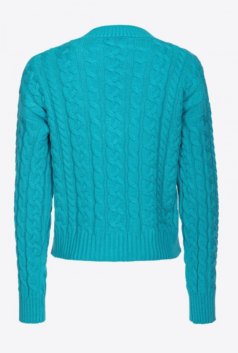 Pinko Cable-knit Sweater PEACOCK BLUE | SN-PKO33543