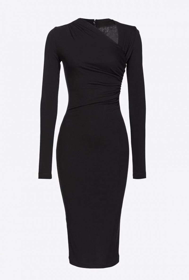 Pinko Calf-length Dress With Side Gather Detail LIMO BLACK | SN-PKO32998