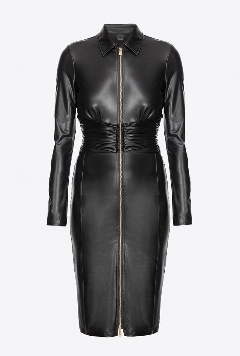 Pinko Calf-length Leather-effect Dress LIMO BLACK | SN-PKO33107