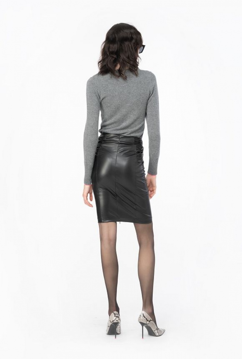 Pinko Calf-length Leather-effect Skirt LIMO BLACK | SN-PKO34074