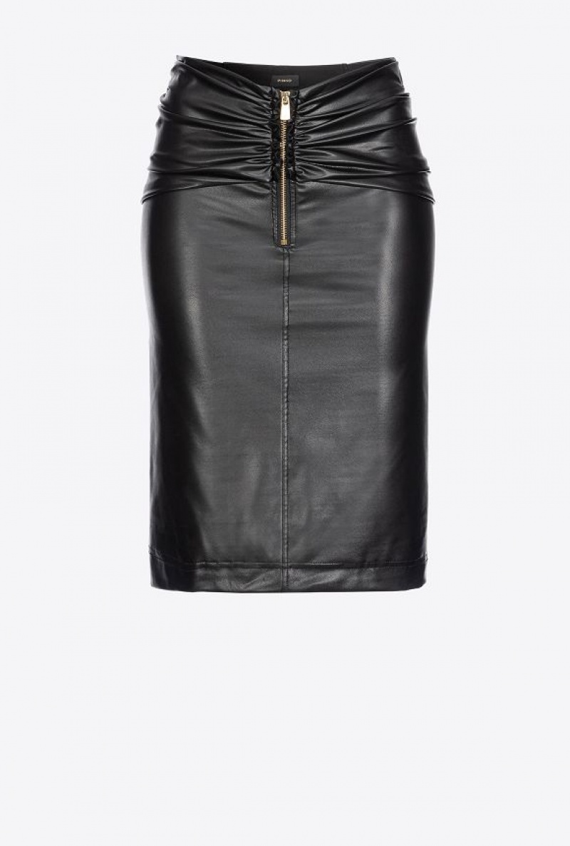 Pinko Calf-length Leather-effect Skirt LIMO BLACK | SN-PKO34074