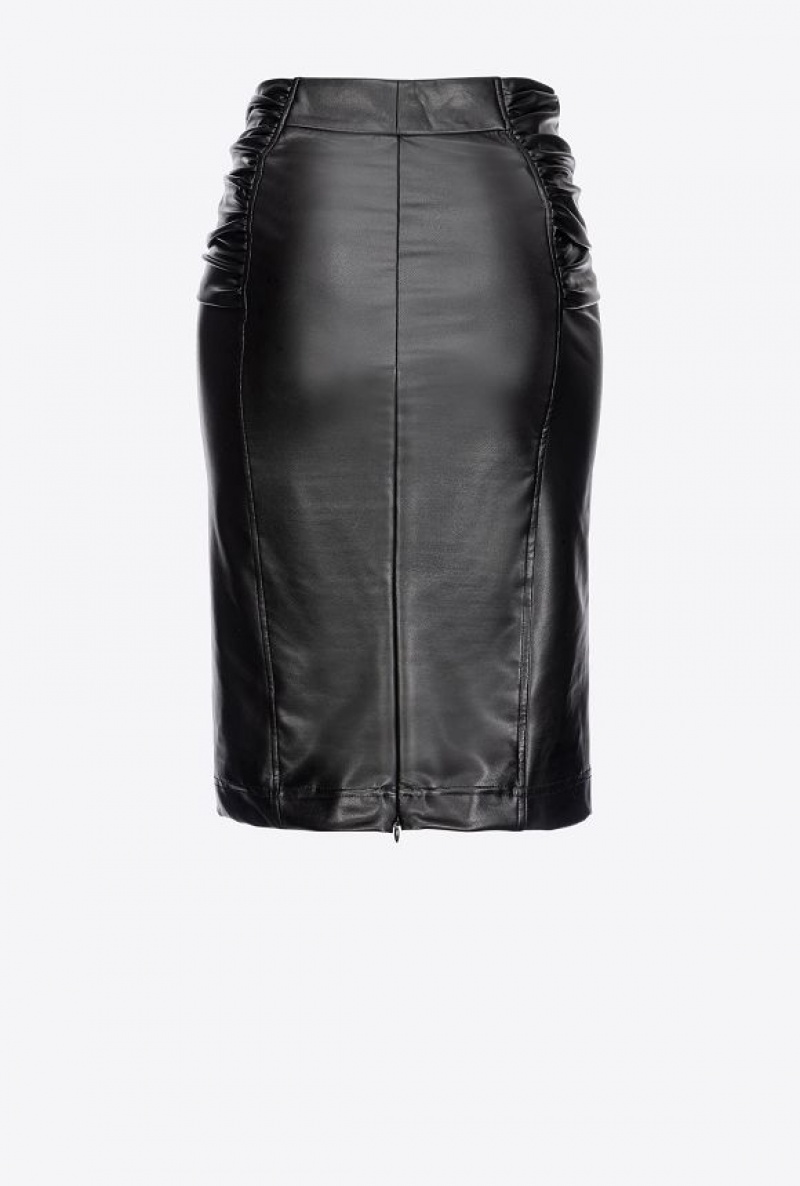 Pinko Calf-length Leather-effect Skirt LIMO BLACK | SN-PKO34074