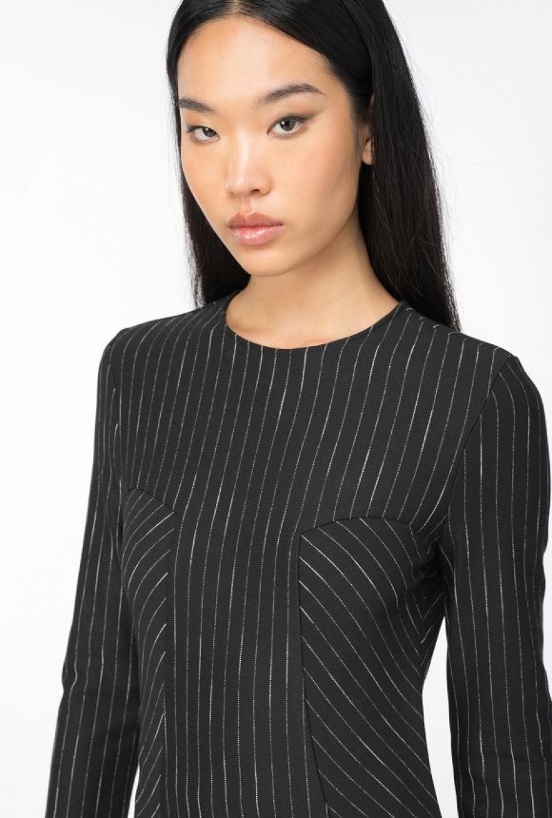 Pinko Calf-length Pinstriped Dress BLACK/BEIGE | SN-PKO33120