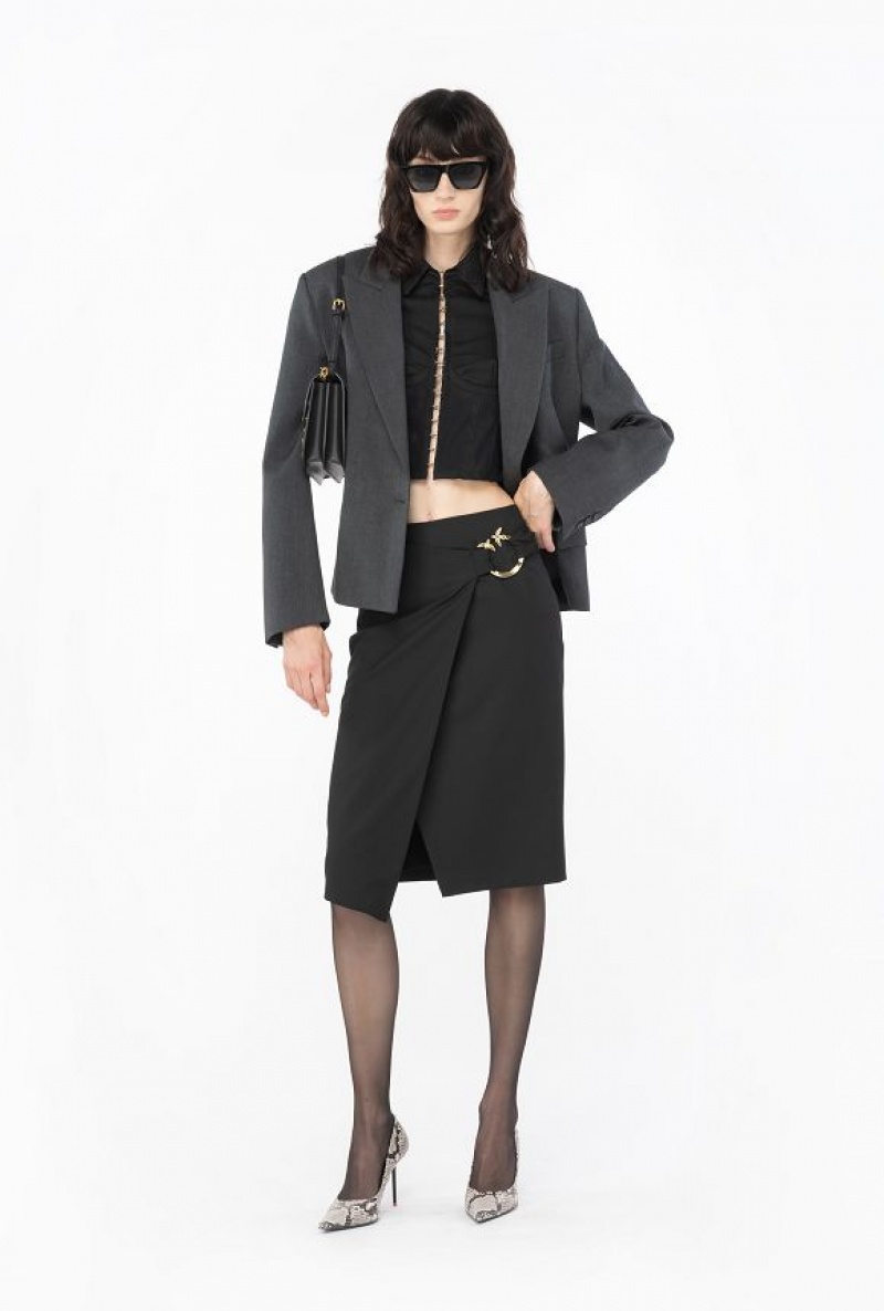 Pinko Calf-length Skirt With Piercing Buckle LIMO BLACK | SN-PKO34094