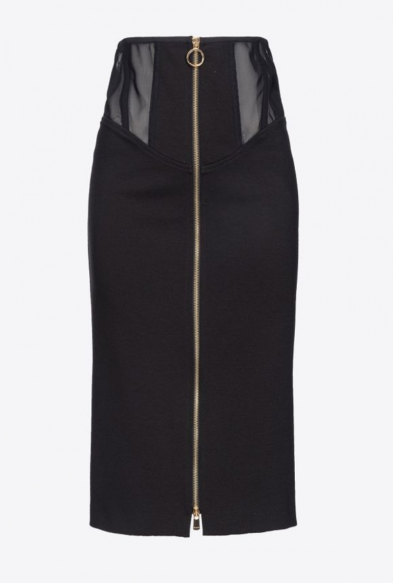 Pinko Calf-length Skirt With Waist Inserts LIMO BLACK | SN-PKO34052