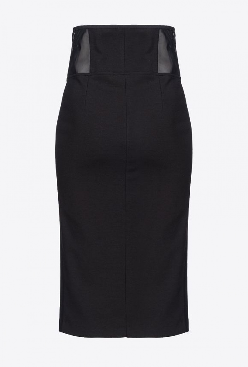 Pinko Calf-length Skirt With Waist Inserts LIMO BLACK | SN-PKO34052