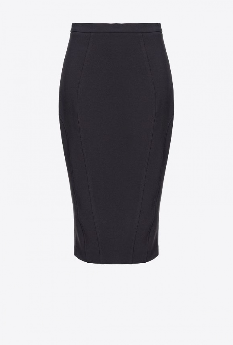 Pinko Calf-length Stretch Crepe Skirt LIMO BLACK | SN-PKO33972