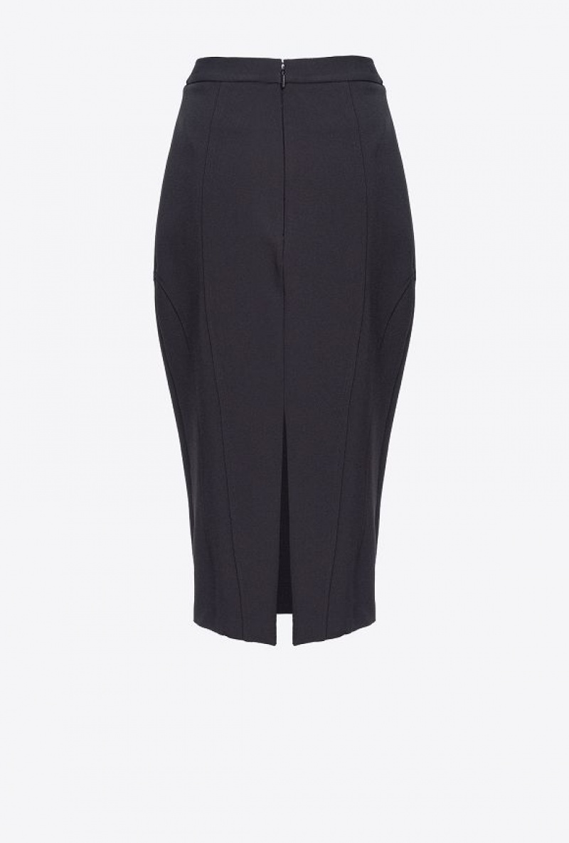 Pinko Calf-length Stretch Crepe Skirt LIMO BLACK | SN-PKO33972