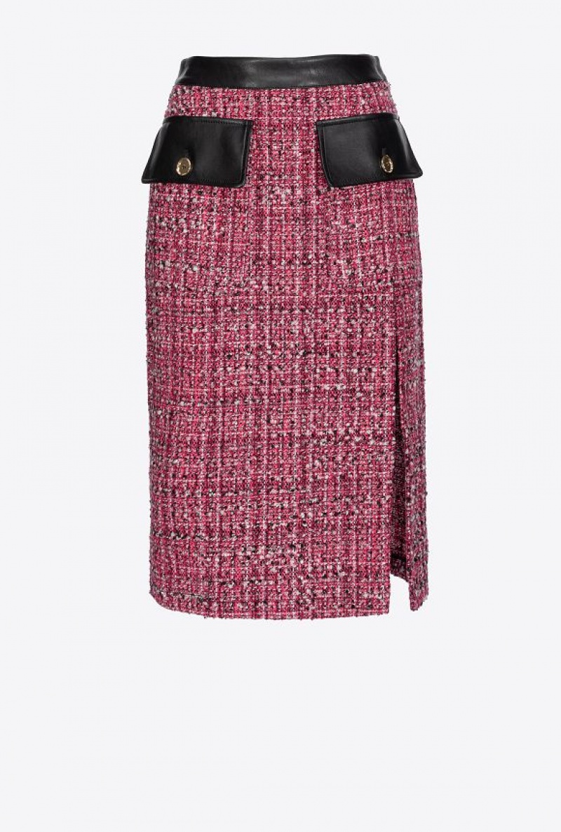 Pinko Calf-length Tweed Skirt MULTICOLOUR - FUCHSIA/BLACK | SN-PKO33863