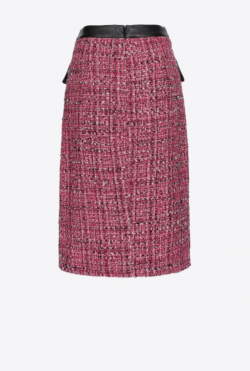 Pinko Calf-length Tweed Skirt MULTICOLOUR - FUCHSIA/BLACK | SN-PKO33863