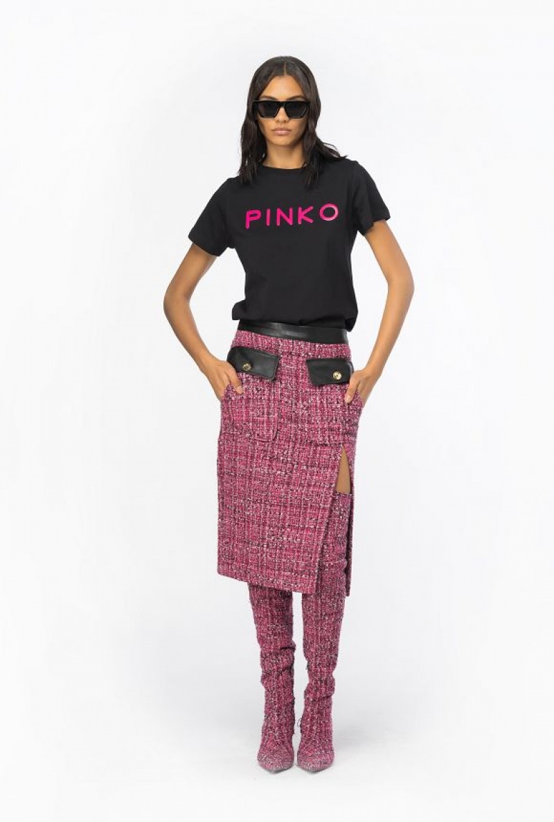 Pinko Calf-length Tweed Skirt MULTICOLOUR - FUCHSIA/BLACK | SN-PKO34057