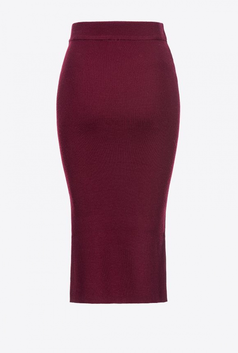 Pinko Calf-length Wool Skirt With Love Birds Buckle BURGUNDY-PORT ROYALE | SN-PKO34072