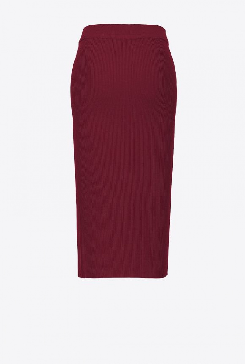 Pinko Calf-length Wool Skirt With Love Birds Buckle BURGUNDY-PORT ROYALE | SN-PKO34072