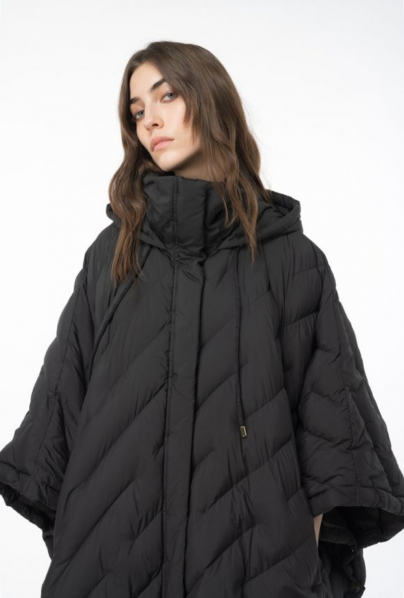 Pinko Cape-style Technical Canvas Down Jacket LIMO BLACK | SN-PKO33610