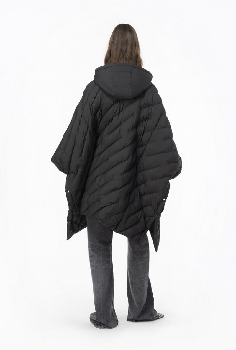 Pinko Cape-style Technical Canvas Down Jacket LIMO BLACK | SN-PKO33610